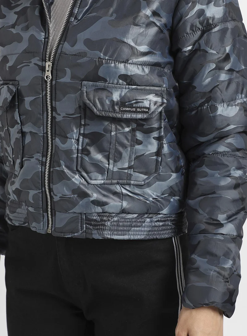 Pinacolada  Women's Blue Camouflage Jacket With Flap Pockets for Women | Best Price UAE