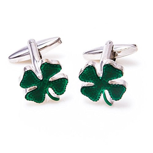 MRCUFF Clover Green Irish Ireland Shamrock 4 Leaf Pair Cufflinks in a Presentation Gift Box & Polishing Cloth - Image 1