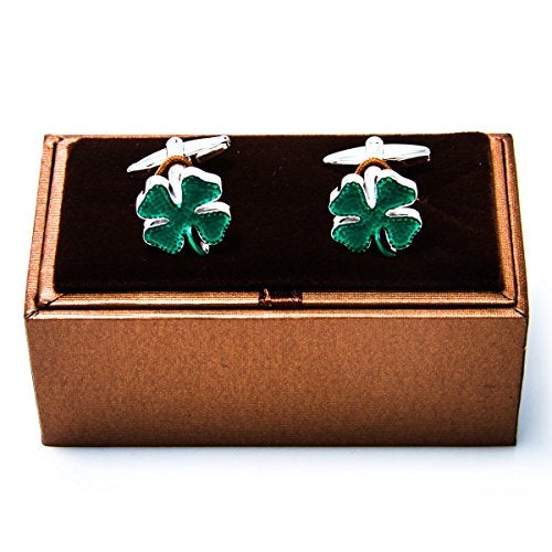 MRCUFF Clover Green Irish Ireland Shamrock 4 Leaf Pair Cufflinks in a Presentation Gift Box & Polishing Cloth - Image 2