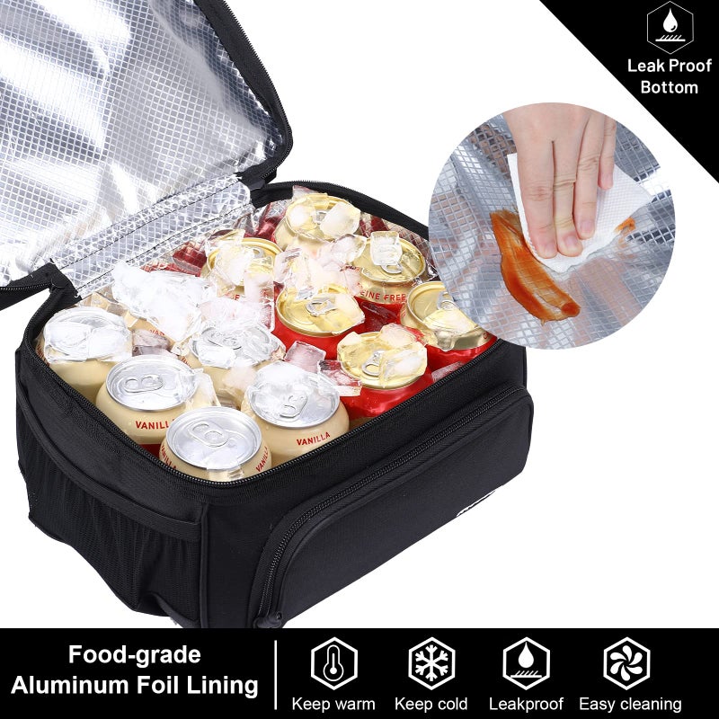 MIER Dual Compartment Lunch Bag Tote with Shoulder Strap for Men and Women Insulated Leakproof Cooler Bag, Black - Image 5