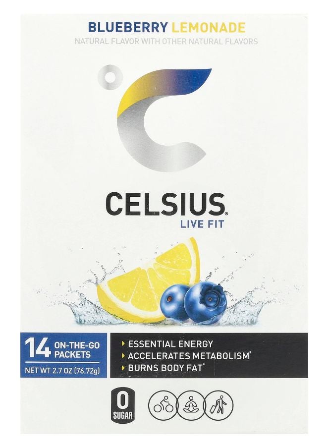 CELSIUS عصير الليمون بالتوت الأزرق لايف فيت 14 عبوة جاهزة 0.19 أونصة (5.48 جرام) لكل منها - Image 1