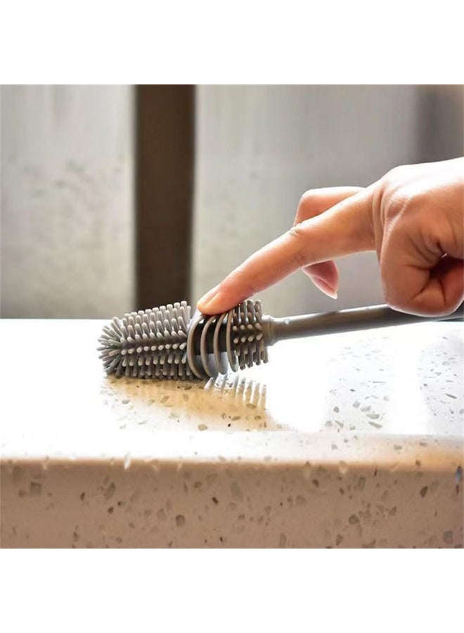 Silicone Soft Bristle Water Bottle Cleaner Brush with Extra Long Handle for Flasks, Tumbler, Glassware, Sports Bottles, Baby Bottles, Vases, Narrow Neck, Gray - Image 3