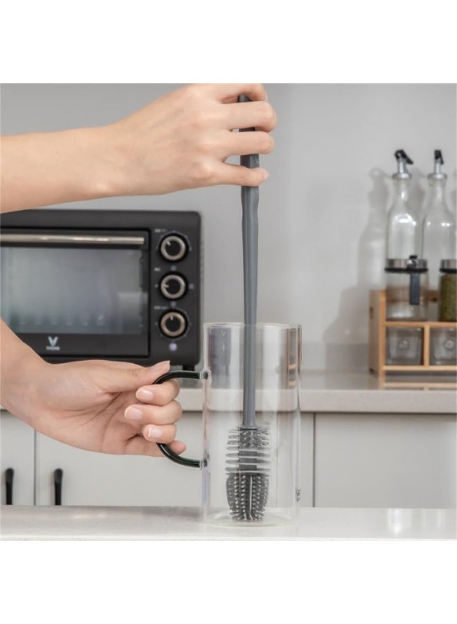 Silicone Soft Bristle Water Bottle Cleaner Brush with Extra Long Handle for Flasks, Tumbler, Glassware, Sports Bottles, Baby Bottles, Vases, Narrow Neck, Gray - Image 5