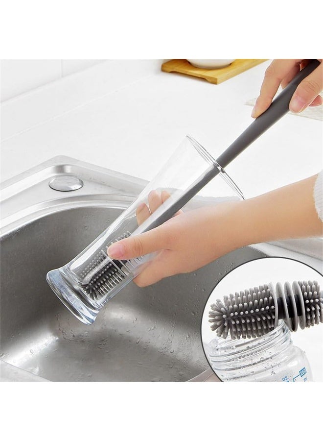 Silicone Soft Bristle Water Bottle Cleaner Brush with Extra Long Handle for Flasks, Tumbler, Glassware, Sports Bottles, Baby Bottles, Vases, Narrow Neck, Gray - Image 4