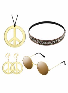 Excefore Hippie Costume Set for Women Kit Includes Sunglasses, Peace Sign Necklace and Peace Sign Earring, Bohemia Headband for 60s 70s Party Accessories  - Image 1