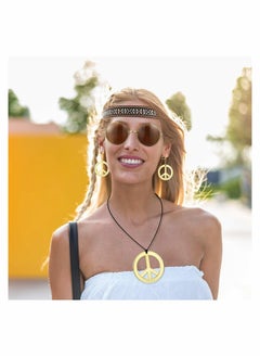 Excefore Hippie Costume Set for Women Kit Includes Sunglasses, Peace Sign Necklace and Peace Sign Earring, Bohemia Headband for 60s 70s Party Accessories  - Image 4