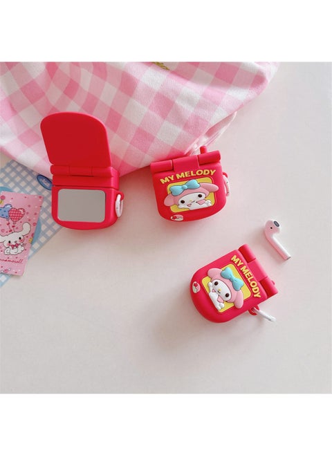 Flip Mirror KT Cat Phone AirPods Pro For Apple Bluetooth Headset 2/3/4 Generation Protective Cover For Cute-Color:Flip Mirror Melody + Ring-Applicable Models:Universal For Airpods 1/2 Generation