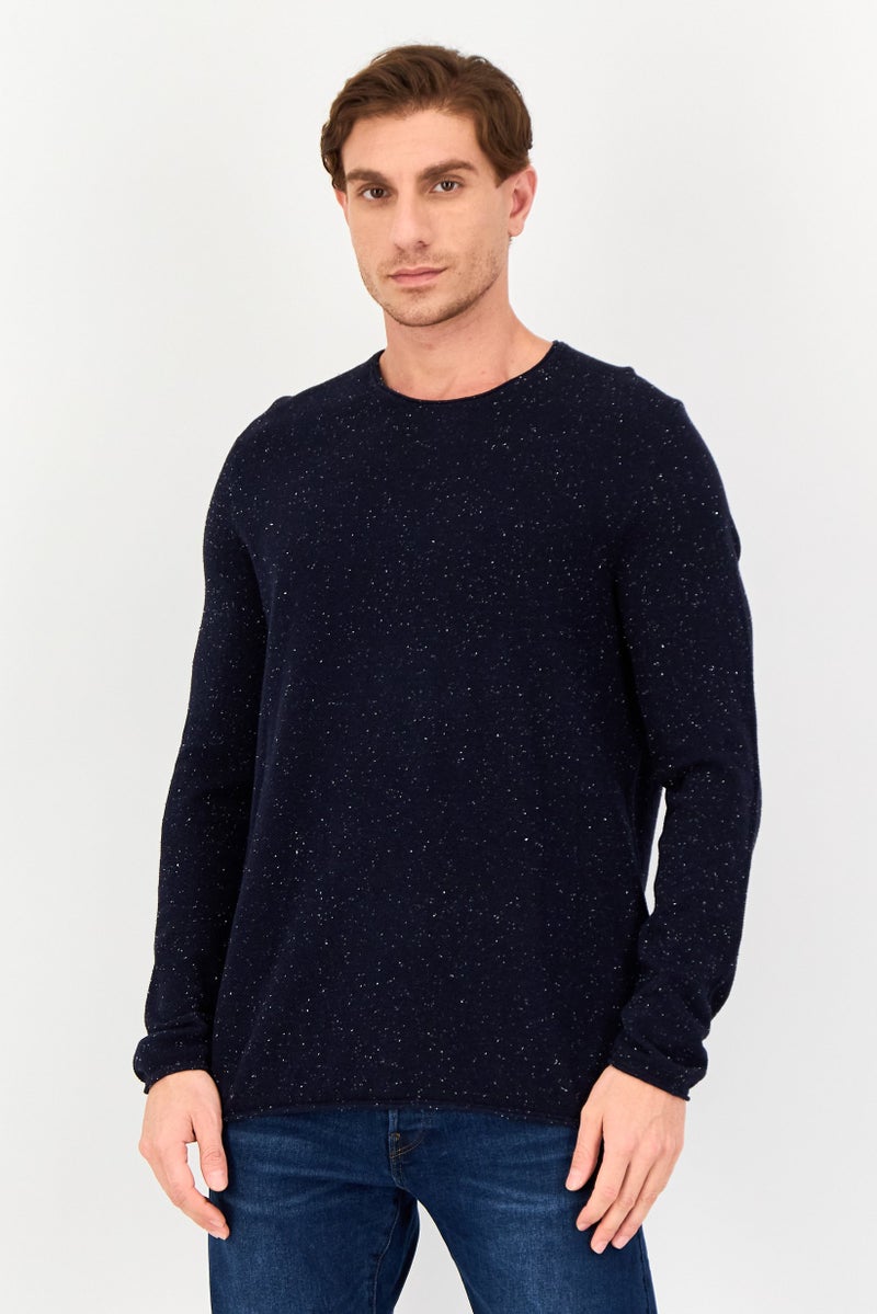 Celio Men Crew Neck Textured Long Sleeve Sweater, Navy - Image 1
