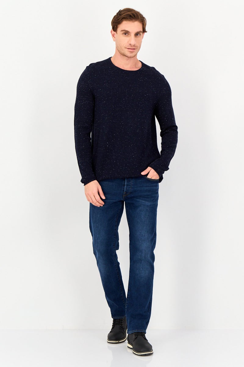 Celio Men Crew Neck Textured Long Sleeve Sweater, Navy - Image 2