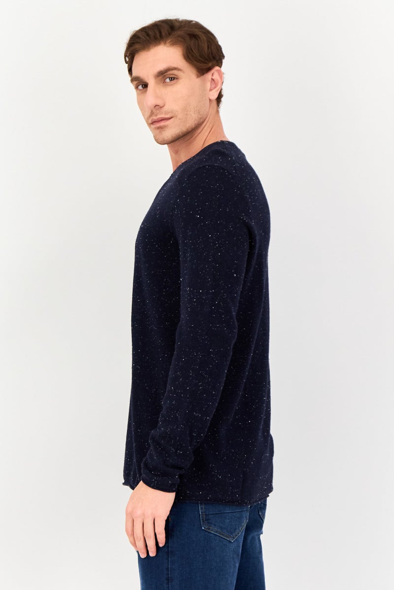 Celio Men Crew Neck Textured Long Sleeve Sweater, Navy - Image 4