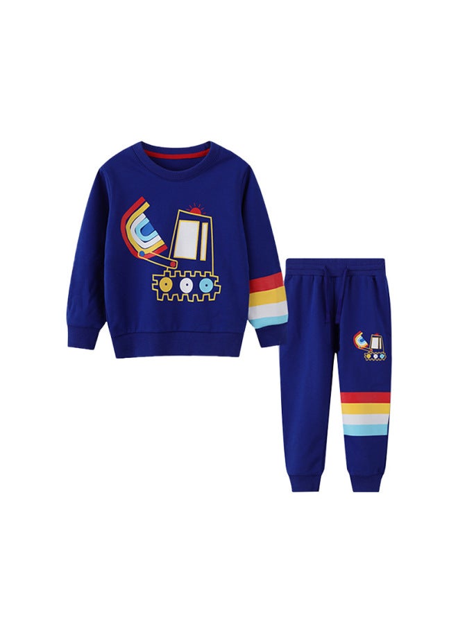 Little Bitty Autumn/winter Hoodie Set Cotton Cartoon Excavator Printed Long Sleeve Long Pants Two Piece Set European And American Style - Image 1