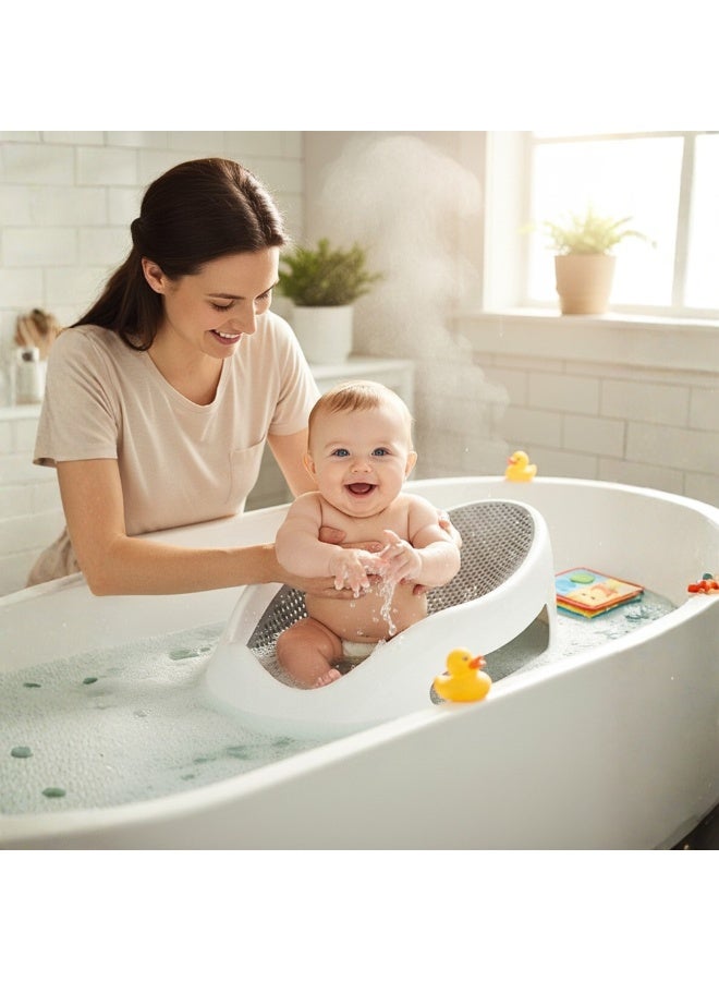 كرسي استحمام آمن للرضع مانع للانزلاق مع مسند رأس مائل | دعم استحمام للطفل للاستخدام على الحوض أو داخل البانيو | تصميم صحي لتصريف المياه | 3–6 أشهر | ألوان متعددة - Image 3