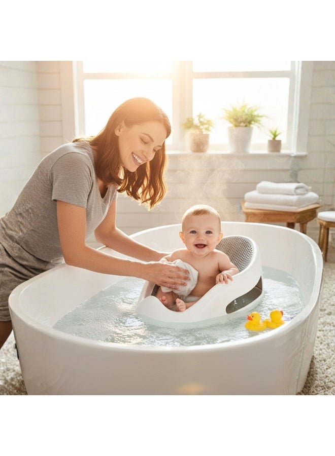 كرسي استحمام آمن للرضع مانع للانزلاق مع مسند رأس مائل | دعم استحمام للطفل للاستخدام على الحوض أو داخل البانيو | تصميم صحي لتصريف المياه | 3–6 أشهر | ألوان متعددة - Image 5