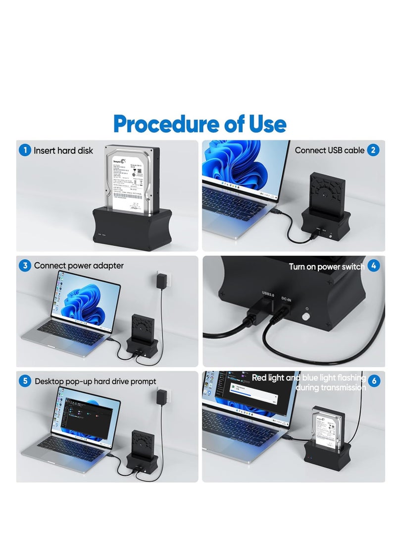McDou Hard Drive Docking Station, External Aluminium Docking Station USB 3.0 to SATA, up to 20TB, for Internal 3.5‘’ 2.5‘’ HDD Solid State Drive Readers, Supports UASP Data Retrieval and Recovery - Image 2