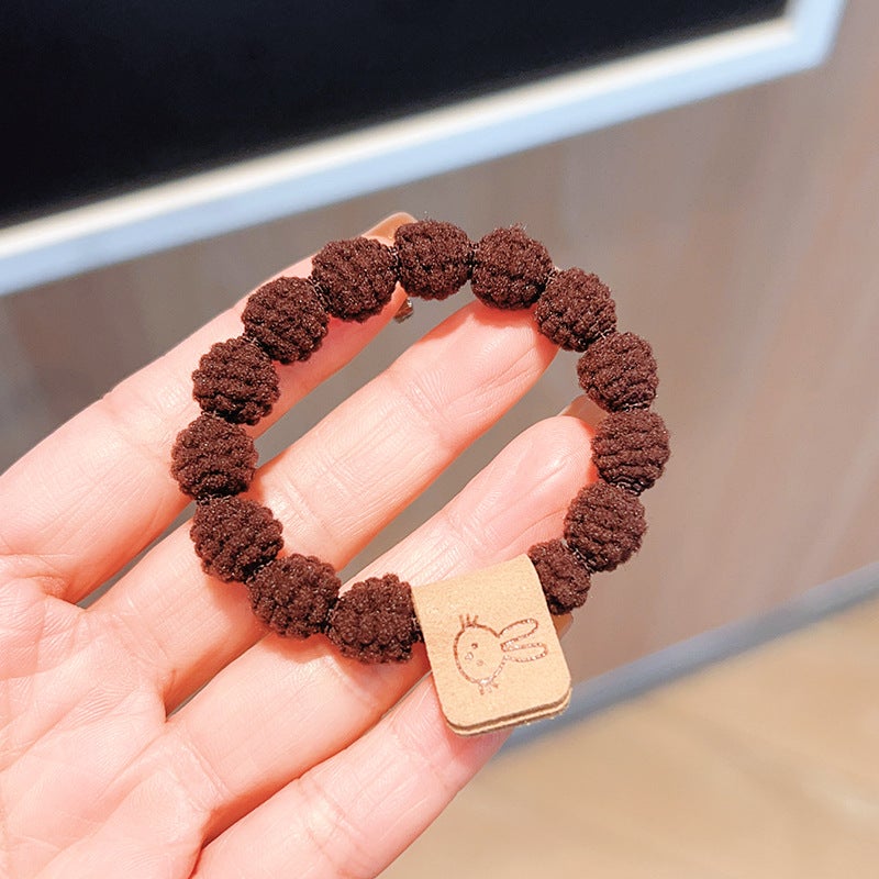 Generic Brown high elastic rabbit hair band lotus root knot hair rope Internet celebrity hair rope cute rubber band basic durable hair tie headdress H190 dark brown