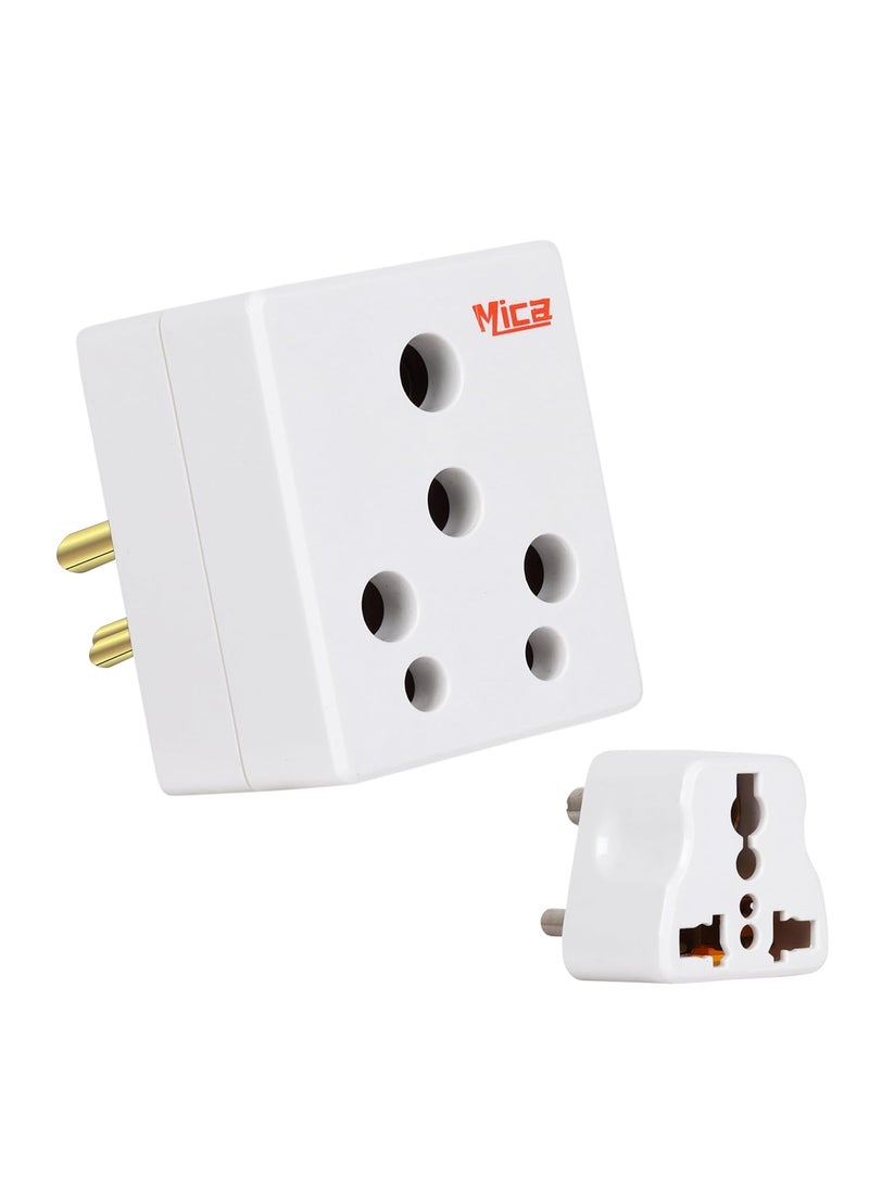 Mica MICA 6 amp to 16 amp Ceramic Inside Solid 3 Pin Conversion Plug Qty 1 White and MICA 3 Pin Universal Travel Adapter Conversion Plug Qty 1 White Pack of 2  - Image 1