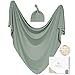 MairMore Baby Swaddle Receiving Blankets with Matching Beanie Set Newborn Nursery Swaddle Wrap for Baby Girls and Boys Green - Image 2