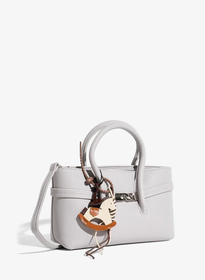 Styli Grey Textured Horse Charm Tote Bag