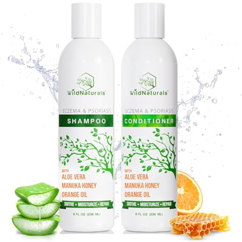 Wild Naturals Eczema Psoriasis Shampoo  Conditioner Set for Men  Women  Anti Dandruff Shampoo for Dry Scalp  Hair  Seborrheic Dermatitis for Itchy Scalp Treatment  Eczema for Psoriasis
