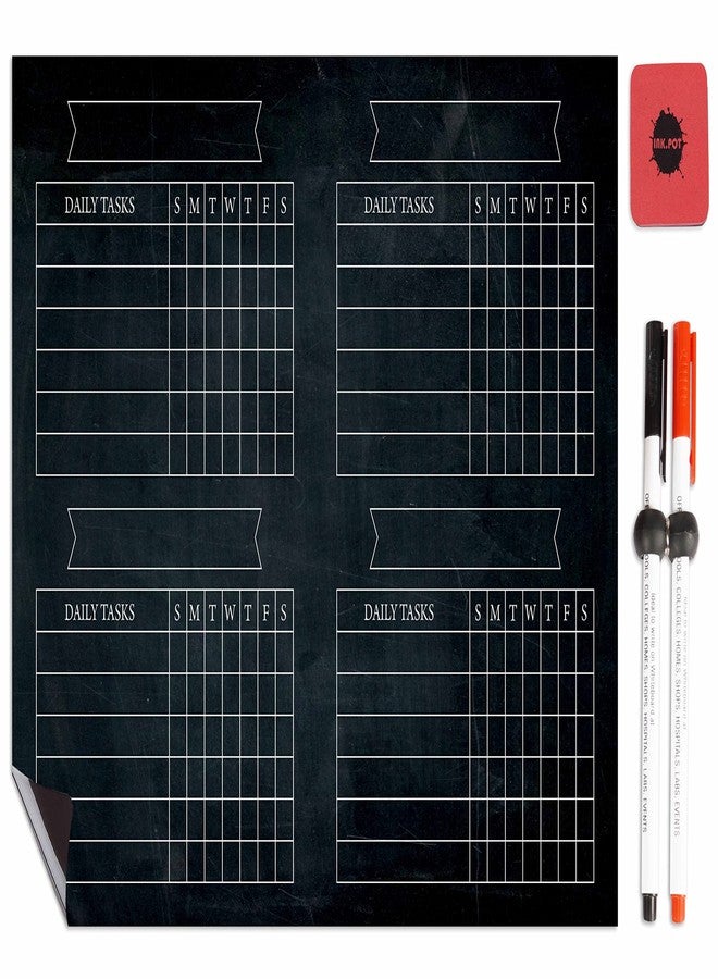 Inkdotpot Magnetic Whiteboard Border Chore Chart for Refrigerator - Dry Erase Behavior Chart for Kids Responsibility Chart with 2 Fine Tip Marker & Eraser - Image 1