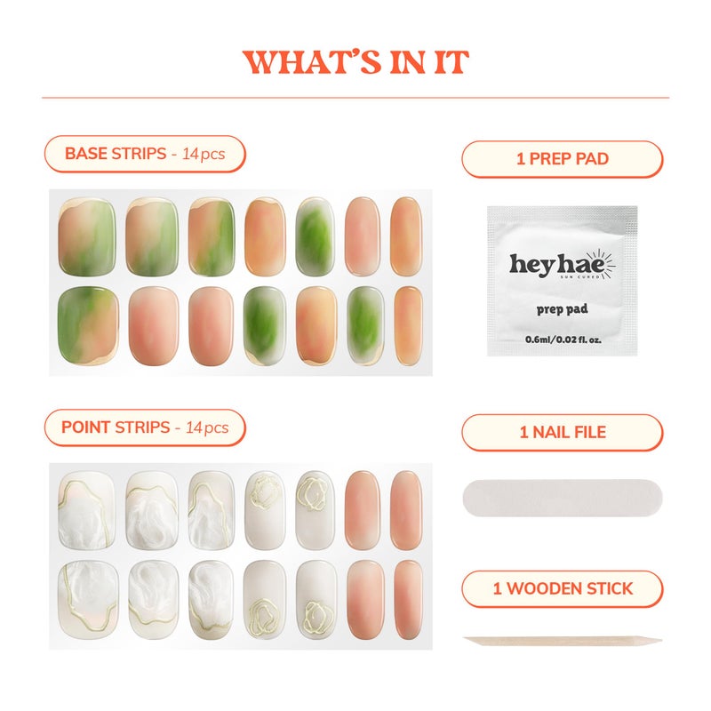 Heyhae Semi Cured Gel Nail Strips | No LED Lamp Needed | Marble, Glitter, Spring | Easy Apply & Remove, Salon Quality |Includes 28 Strips, 1 Prep Pads, Nail File & Wooden stick- Hey, Chase Your Dreams - Image 3