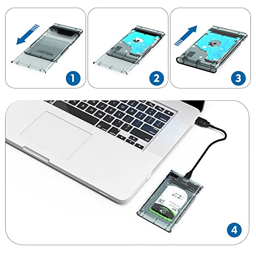 WAVLINK USB 3.0 to SATA External Hard Drive Enclosure for 2.5 inch 5mm/7mm/9.5mm SATA I/II/III HDD/SSD Support UASP Function, Max 4TB Tool-Free Design - Image 4