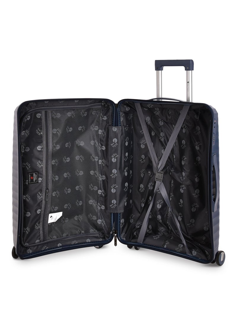 New Travel Luggage Set, Polypropylene (PP) Material, Hard Trolley Travel Bag with Carry On Cabin and Checked In Sizes, Combination Lock and 4 Double Wheels, Size 20/24/28 Inches, 162/3P