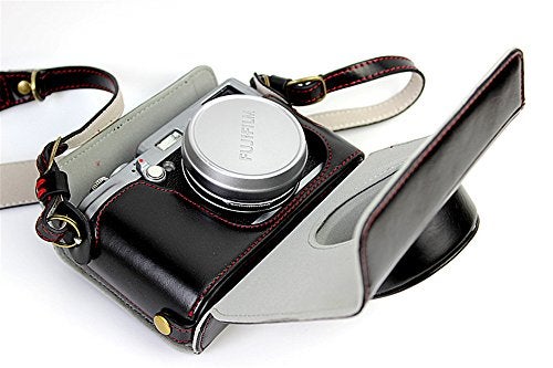BolinUS X100 Case, BolinUS Handmade PU Leather Fullbody Camera Case Bag Cover for Fujifilm Fuji X100 X100S X100T Bottom Opening Version + Neck Strap -Black - Image 3