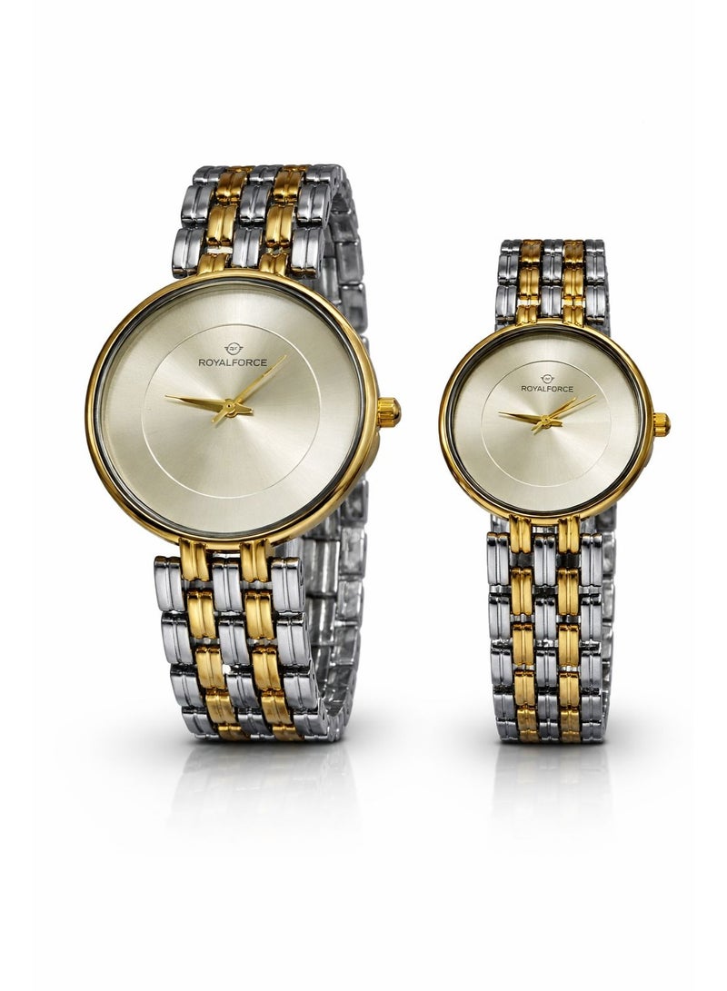 ROYAL FORCE ELARA DUO RF2502 Couple Watches – Luxury His & Hers Stainless Steel Watch Set, Gold & Silver Two-Tone Bracelet, Minimal Dial, Quartz Movement, Elegant Gift for Men & Women - Image 1