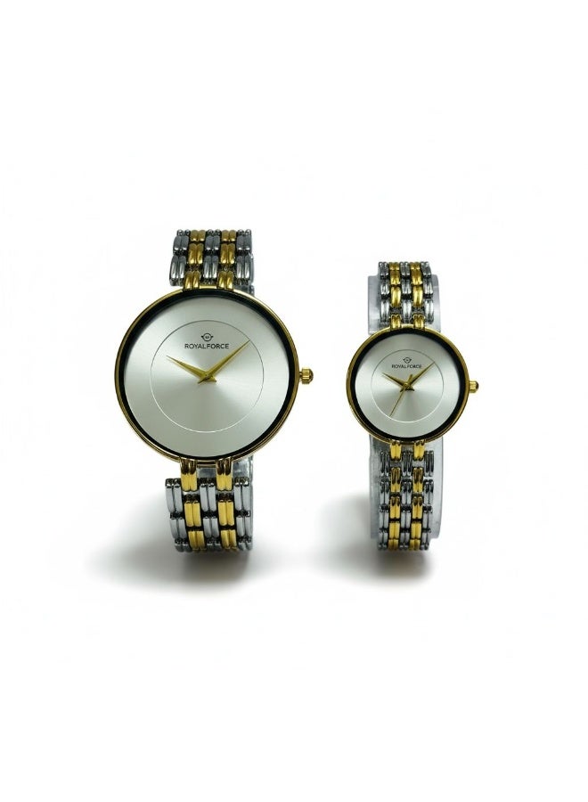 ROYAL FORCE ELARA DUO RF2502 Couple Watches – Luxury His & Hers Stainless Steel Watch Set, Gold & Silver Two-Tone Bracelet, Minimal Dial, Quartz Movement, Elegant Gift for Men & Women - Image 2