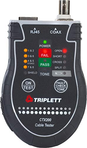 Triplett CTX200 Pocket CAT LAN Tester for RJ45, CAT 5/6, and Coax Cables with Instant Pass/Fail Results - Image 1