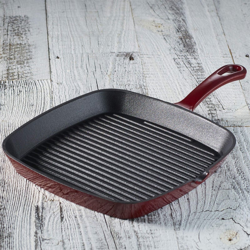 Cuisinart CI30-23CR Chef's Classic Enameled Cast Iron 9-1/4-Inch Square Grill Pan, Cardinal Red - Image 2