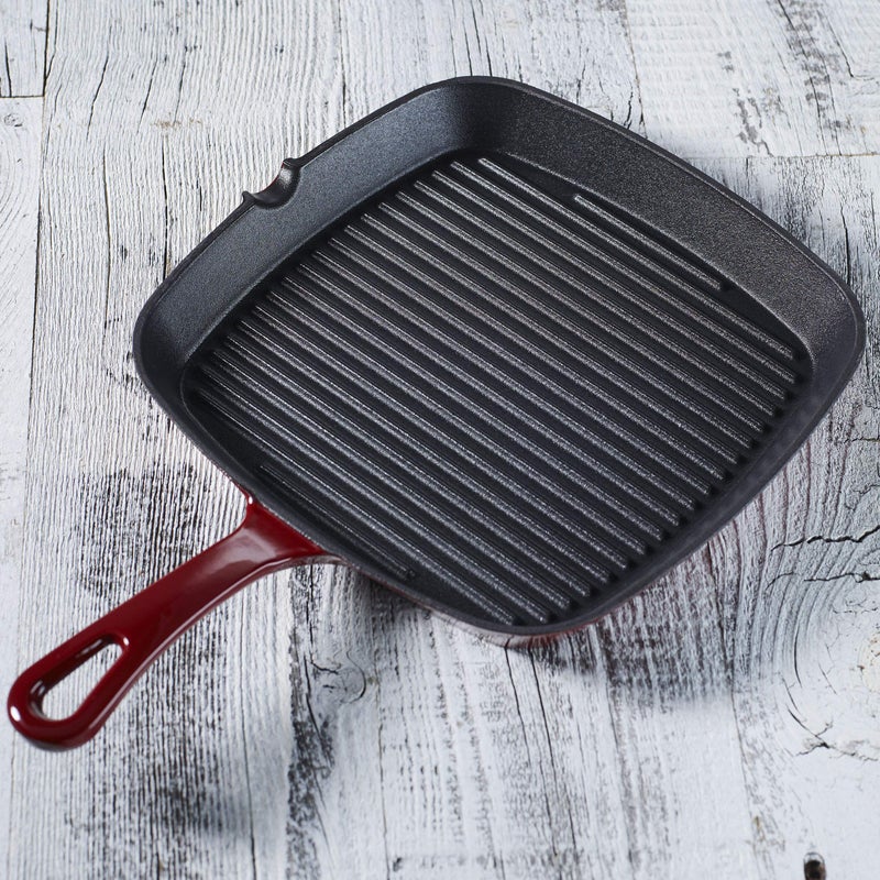 Cuisinart CI30-23CR Chef's Classic Enameled Cast Iron 9-1/4-Inch Square Grill Pan, Cardinal Red - Image 3