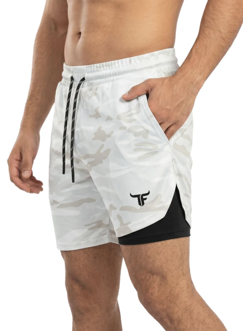 Thugfit  SprintHint - Mens 2-in-1 Shorts - CamoWhite for Men | Best Price UAE
