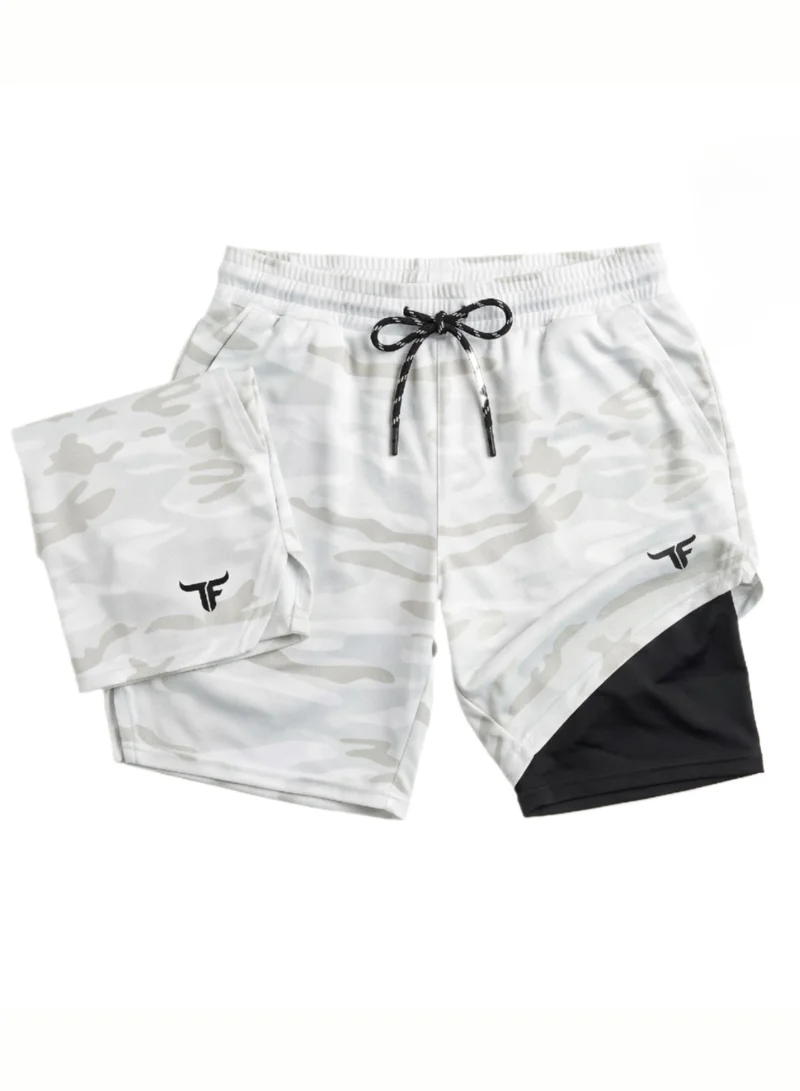 Thugfit  SprintHint - Mens 2-in-1 Shorts - CamoWhite for Men | Best Price UAE