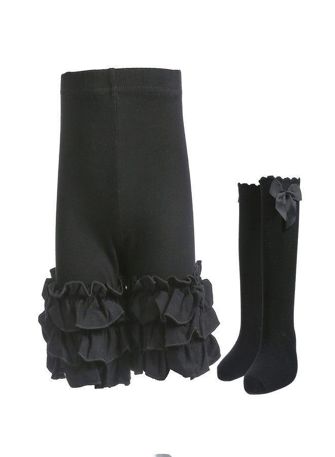 Ashken Baby Toddler Girls Ruffles Shorts Little Girls Cotton Pants 3 Months-6T Black - Image 1
