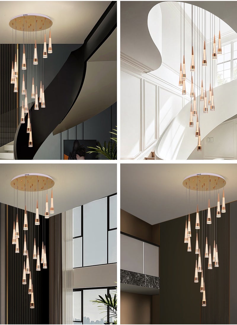 YATAI LIGHTING Villa Stair Spiral Entrance Foyer Chandelier Light,Large Gold Modern Luxury 16 Lights Cone Shape Chandelier Living Room,Adjustable Color Temperature LED High Chandelier Lamp  - Image 2