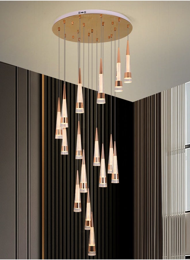 YATAI LIGHTING Villa Stair Spiral Entrance Foyer Chandelier Light,Large Gold Modern Luxury 16 Lights Cone Shape Chandelier Living Room,Adjustable Color Temperature LED High Chandelier Lamp  - Image 1