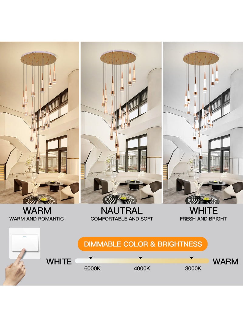 YATAI LIGHTING Villa Stair Spiral Entrance Foyer Chandelier Light,Large Gold Modern Luxury 16 Lights Cone Shape Chandelier Living Room,Adjustable Color Temperature LED High Chandelier Lamp  - Image 3