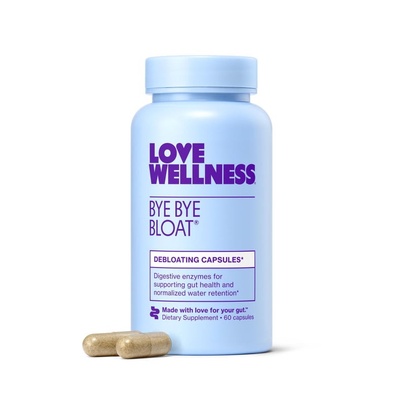 Love Wellness حب العافية وداعًا للانتفاخ، إنزيمات هضمية | تخفيف الانتفاخ للنساء | يساعد في تقليل الغازات واحتباس الماء | يدعم صحة الجهاز الهضمي مع الحلبة والهندباء | 60 حبة - Image 1