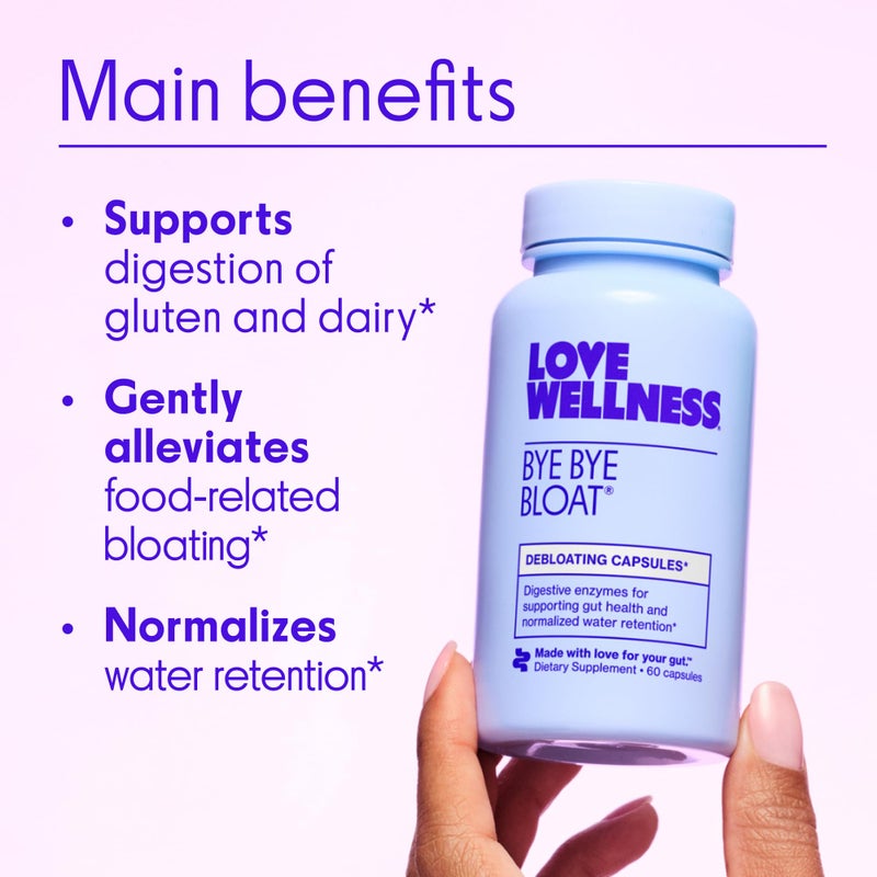 Love Wellness حب العافية وداعًا للانتفاخ، إنزيمات هضمية | تخفيف الانتفاخ للنساء | يساعد في تقليل الغازات واحتباس الماء | يدعم صحة الجهاز الهضمي مع الحلبة والهندباء | 60 حبة - Image 3