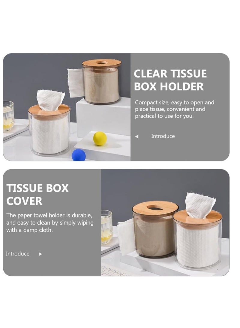 KASTWAVE Tissue Box Cover Holder, Round Wooden Tissue Holder, Facial Tissue Holder Case Dispenser, with Wood Lid for Bathroom Vanity Countertops, Bedroom Dressers, Night Stands, Desks and Tables, Clear - Image 2