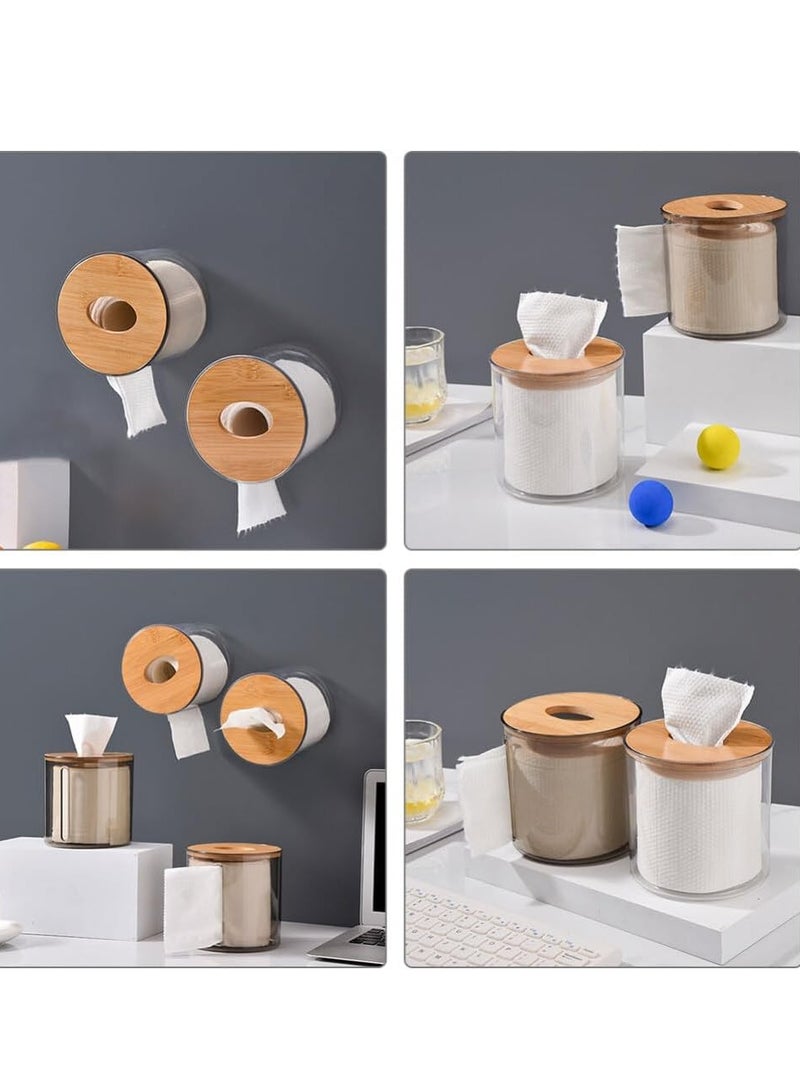 KASTWAVE Tissue Box Cover Holder, Round Wooden Tissue Holder, Facial Tissue Holder Case Dispenser, with Wood Lid for Bathroom Vanity Countertops, Bedroom Dressers, Night Stands, Desks and Tables, Clear - Image 3