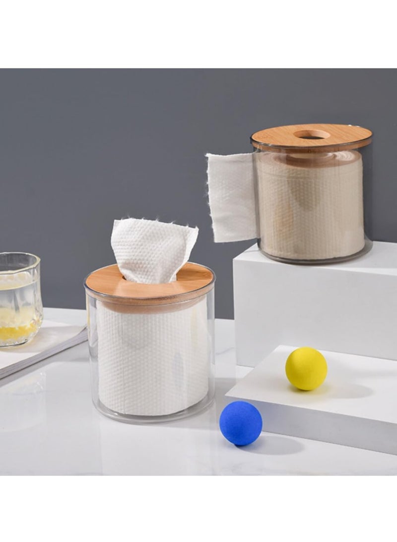 KASTWAVE Tissue Box Cover Holder, Round Wooden Tissue Holder, Facial Tissue Holder Case Dispenser, with Wood Lid for Bathroom Vanity Countertops, Bedroom Dressers, Night Stands, Desks and Tables, Clear - Image 4