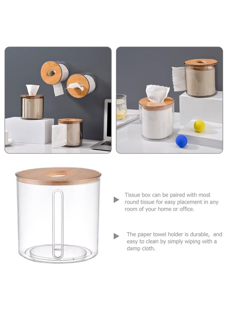 KASTWAVE Tissue Box Cover Holder, Round Wooden Tissue Holder, Facial Tissue Holder Case Dispenser, with Wood Lid for Bathroom Vanity Countertops, Bedroom Dressers, Night Stands, Desks and Tables, Clear - Image 5