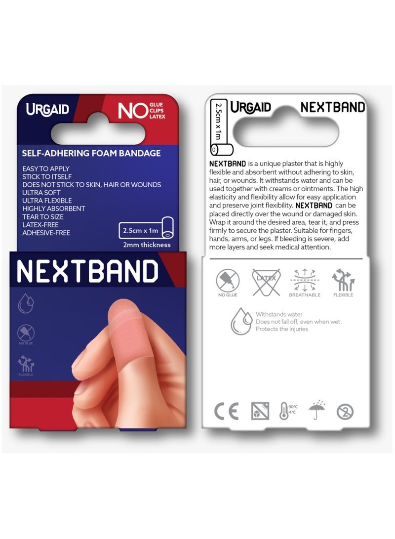 Nextband Self Adhering Foam Bandage 2.5cm Flexible Cohesive Medical Wrap For Sports & First Aid Care