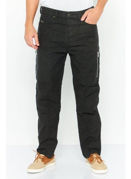 Men Carrot Fit Solid Stretchable Denim Jeans, Black