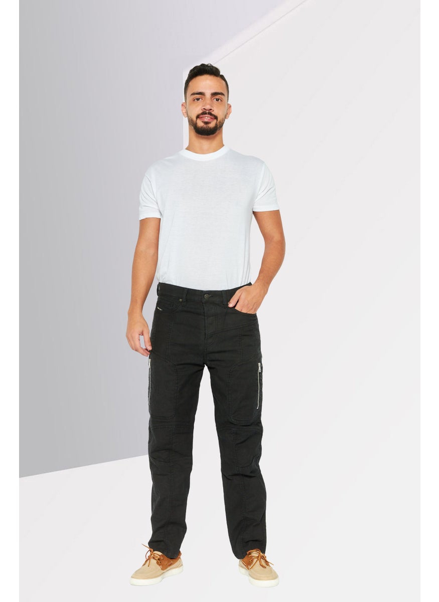 DIESEL - Men Carrot Fit Solid Stretchable Denim Jeans, Black - Image 1