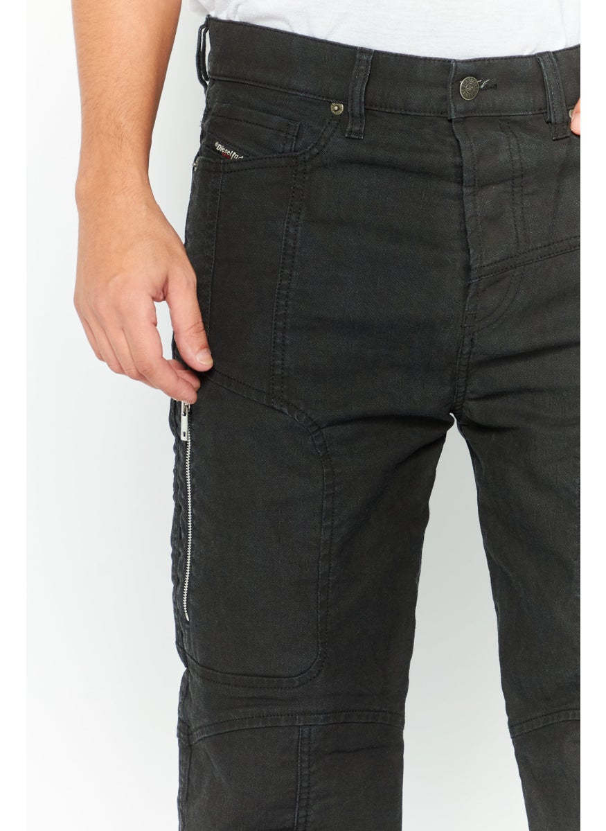 DIESEL - Men Carrot Fit Solid Stretchable Denim Jeans, Black - Image 1