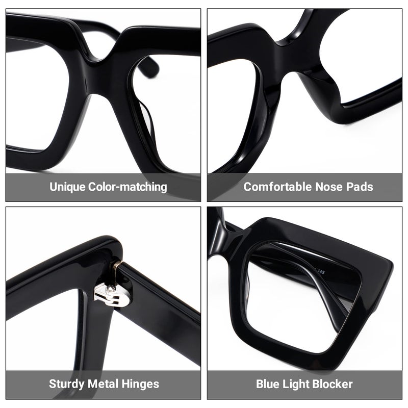 Zeelool Stylish Acetate Thick Oversized Square Eyeglasses Frame for Women with Non-prescription Clear Lens Brandon VFP0306-02 Black - Image 3